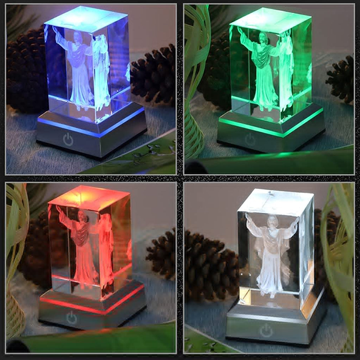 Colorful LED Display Stand, LED Light Base for Crystal 3D Glass Art, Colorful Lighted Square Stand Display Plate Flat, 2.68'' LED Display Stand, Battery Powered (Without Battery)