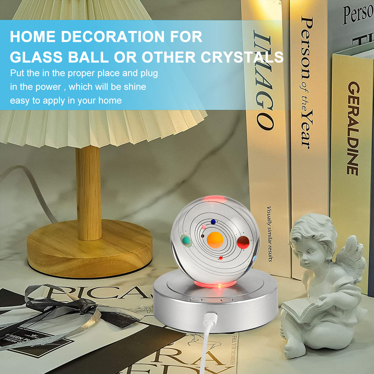 1Pcs Rotating Display Stand, Display Stand with Colored Lights, Lighted LED Base for Glass Art with 4 Revolving & 8 Light Modes, USB Charging & Battery-Operated (Without Battery)