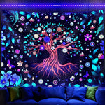 HASTHIP® UV Luminous Tree of Life Tapestry, Fantastic Flowers Tapestry Glow In The Dark, UV Reactive Black Light Tapestries Posters Wall Hanging for Bedroom Dorm Living Room Decor (51inch x 59inch)