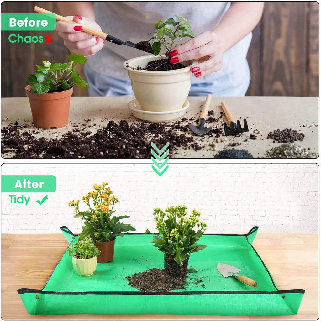 75 * 100CM Gardening Mat for for Indoor Bonsai Succulent Plant Care, Waterproof and Foladable PE Garden Mat for Watering Grassland Balcony Nursery Potting and Transplanting Mat Plant