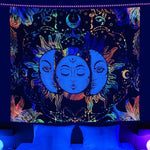 HASTHIP® Uv Luminous Tapestry Uv Reactive Tapestry Glow In The Dark Sun And Moon Tapestry Uv Reactive Tapestry Wall Hanging (51Inch X 59Inch) (Multi-Colour)