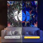 Uv Luminous Tapestry Uv Reactive Tapestry Glow In The Dark Sun And Moon Tapestry Uv Reactive Tapestry Wall Hanging (51Inch X 59Inch) (Multi-Colour)