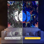 HASTHIP® Uv Luminous Tapestry Uv Reactive Tapestry Glow In The Dark Sun And Moon Tapestry Uv Reactive Tapestry Wall Hanging (51Inch X 59Inch) (Multi-Colour)