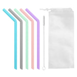 5Pcs Reusable Silicone Straws, 9.8inch Portable Straws Extra Long Flexible Kids/Toddlers Straws for 20 oz 30 oz Water Glasses with Cloth Bag and Cleaning Brush