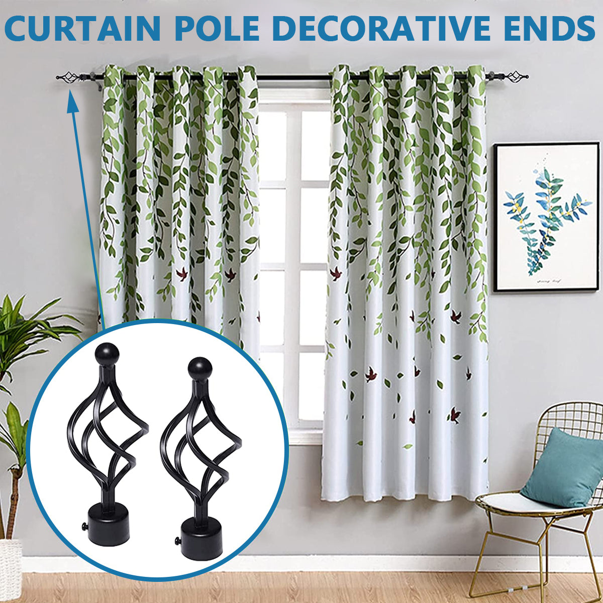 40 to 79 inch Metal Curtain Rod for Windows, Adjustable Shower Curtain Rods for Door & Window, Extendable Heavy Duty Iron Telescopic Drapery Pole with Swirl Finials (28mm Diameter, Black)