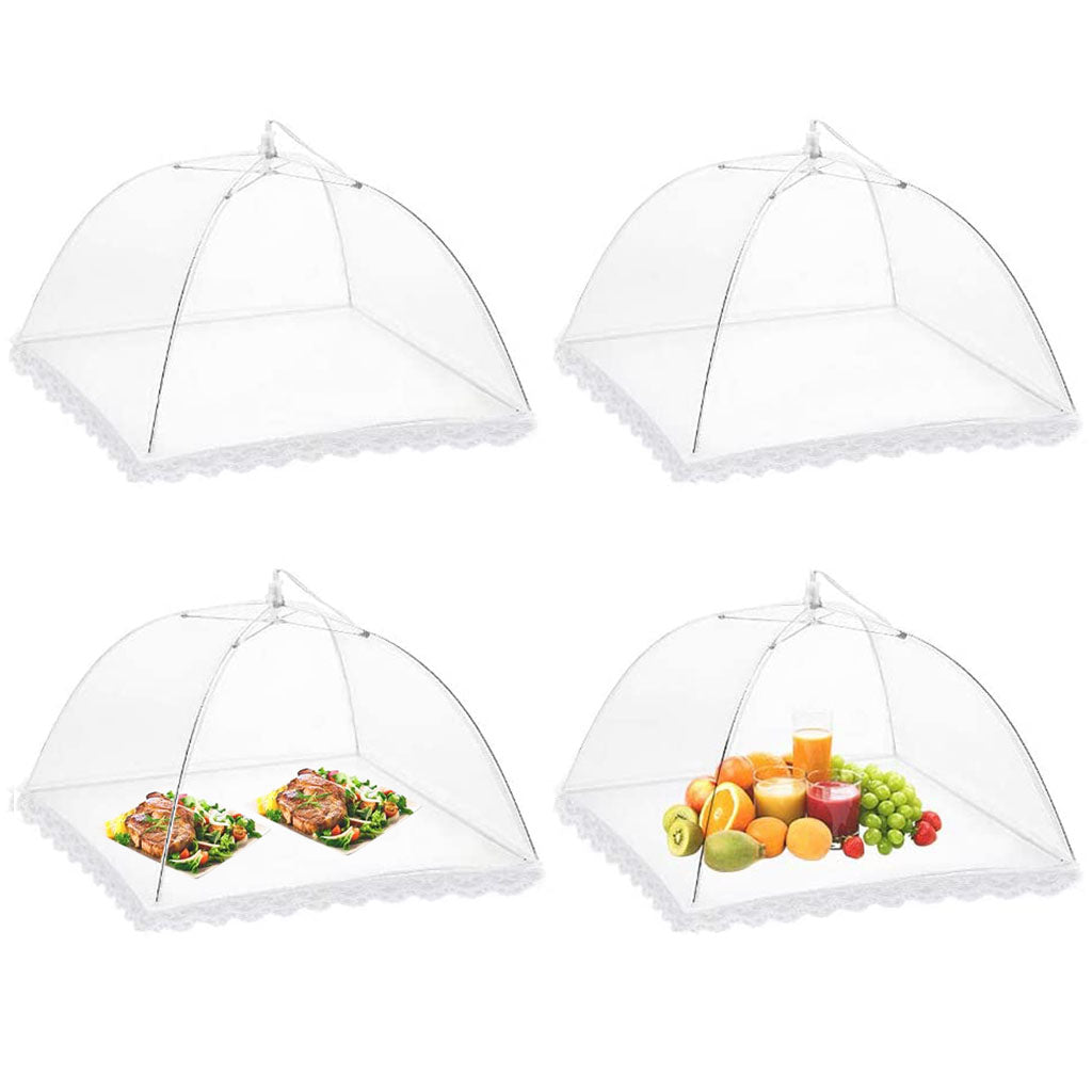 4 Pack Food Cover Tents, 17 inch Pop-Up Mesh Food Covers Tent Umbrella, Reusable and Collapsible Screen Net Protectors for Outdoors Parties Picnics BBQs Keep Out Flies Bugs Mosquitoes