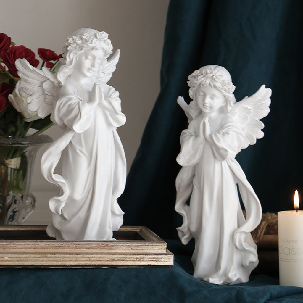 Praying Girl Angel Statue, Memorial Resin Wings Cherubs Sculpture for Decoration, Living Room, Shelf, Mantel, Home Decor Ornament, Perfect for Gifting, 3.54 * 7.48 Inches