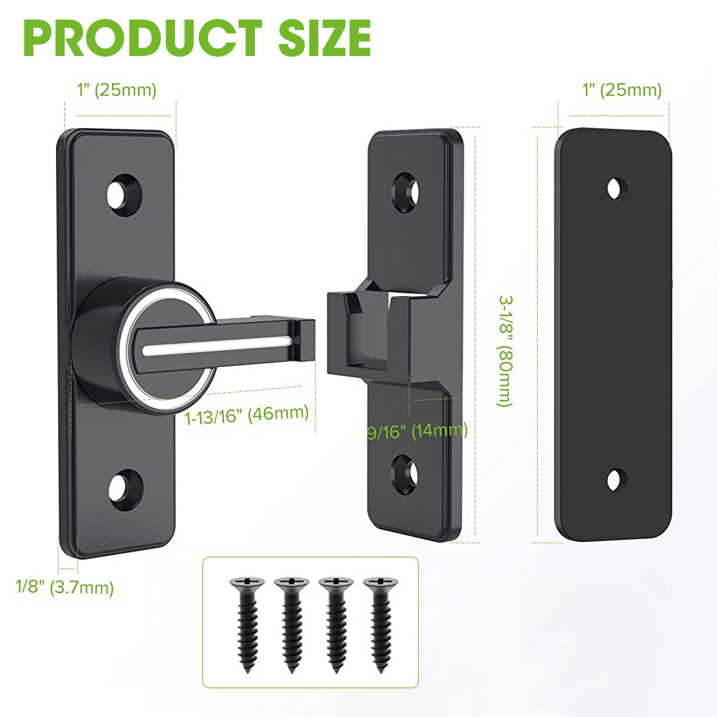 Sliding Door Locks, 90 Degree Heavy Duty Barn Door Lock Hardware with Reflective Strip Mark, Barn Sliding Door Latch Lock Suitable for Garden, Bathroom, Outdoor, Garage, Windo (Black)