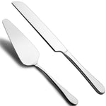 Cake Cutting Knife Set, Elegant Stainless Steel Cake Knife and Cake Server Set, Cake Cutter and Pie Spatula for Birthday Anniversary Christmas Gift Set of 2, Silver