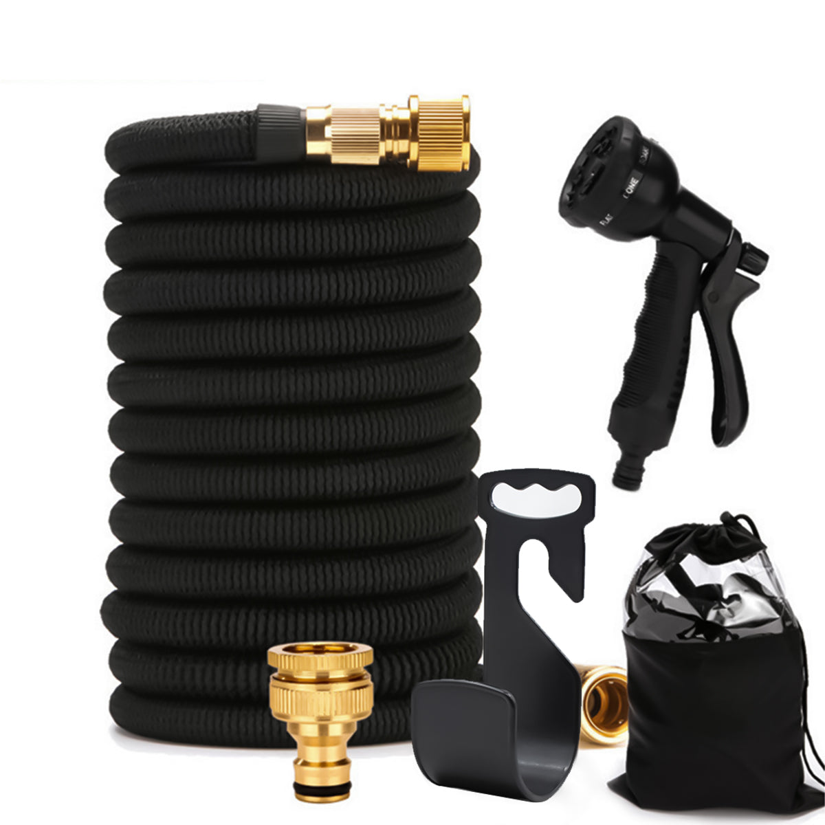 15m/50ft Garden Hose with Pure Brass Spray Nozzle, Heavy Duty Expandable Garden Hose with 8 Function Nozzle and 3/4" Fittings for Watering, Washing Cars and Clean