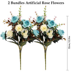 2 Bundles Artificial Rose Flowers, No Vase Included, Artificial Blue and White Rose Flower Decor for Wedding, Party, Home Decoration, Desk Artificial Flowers Decoration Home Decor