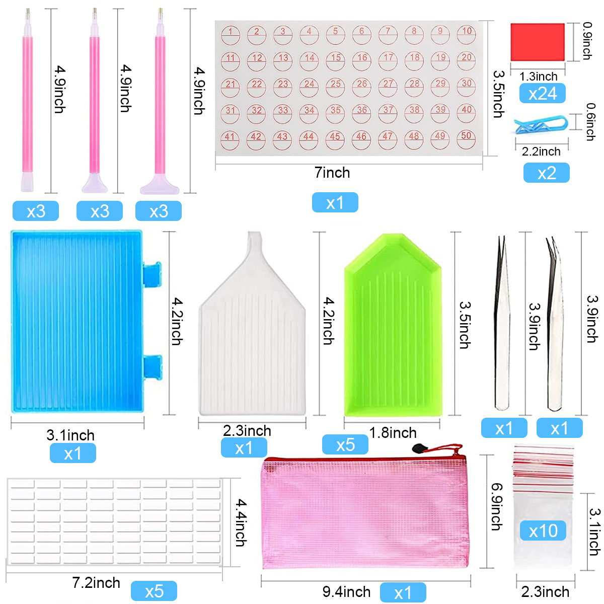 5D DIY Diamond Painting Tools and Accessories Kits with Diamond Embroidery Box, 9 Multiple Sizes Painting Pens, Glue Clay, Diamond Tray, Ziplock Bags, Clips, and Tweezer (Without Diamonds)