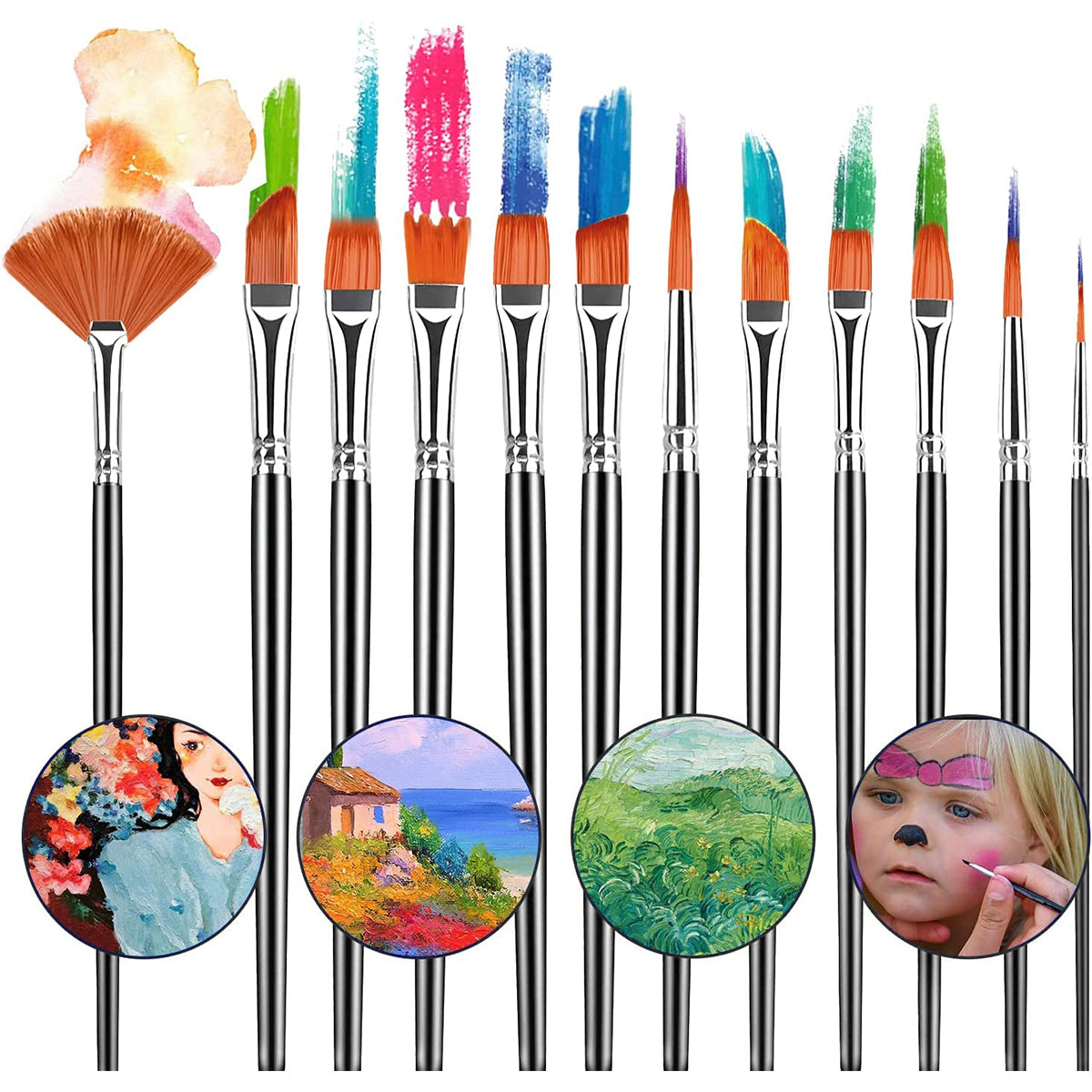 16 Pcs Artist Paint Brush Set, Nylon Bristle Acrylic Paint Brushes with Brush Storage Bag, Oil Painting Brush Set for Acrylic Painting, Oil, Watercolor Canvas, Beginners & Professionals