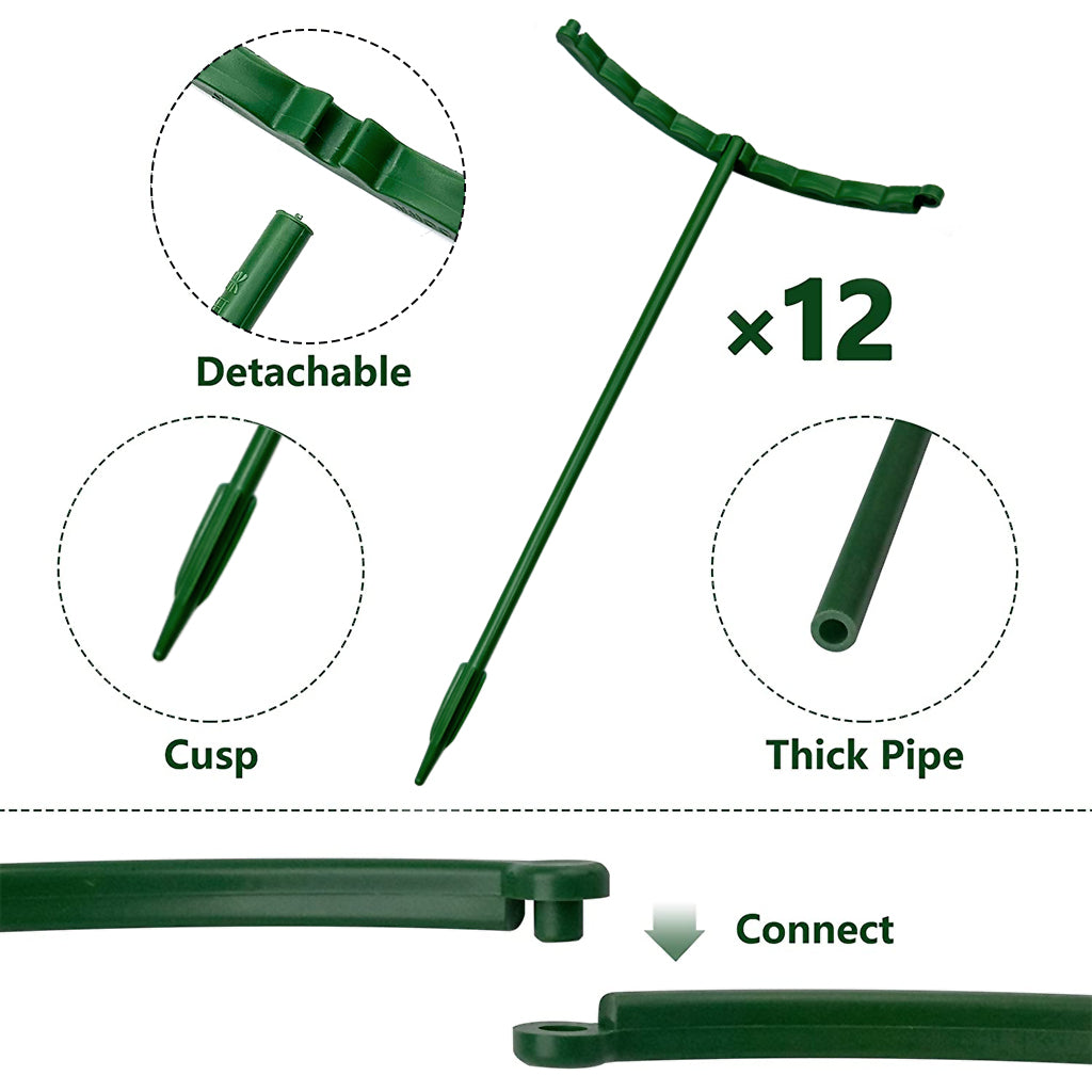 HASTHIP® 12Pcs Plant Support Plant Stake Plant Support Stake Connectable Garden Flower Support Plant Support Stakes for Tomato, Hydrangea, Indoor Plants, 5.7" Wide*9.8" Height