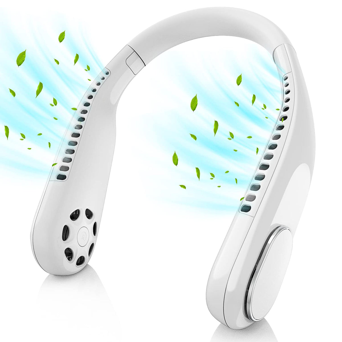 Portable Neck Fan Bladeless, 4000mAh Hands-Free USB Rechargeable Fan with 3 Speeds Change & 360° Twist, Lightweight Silicone Neck Cooling Fan for Travel, Walking, Commuting, Indoor Use, White