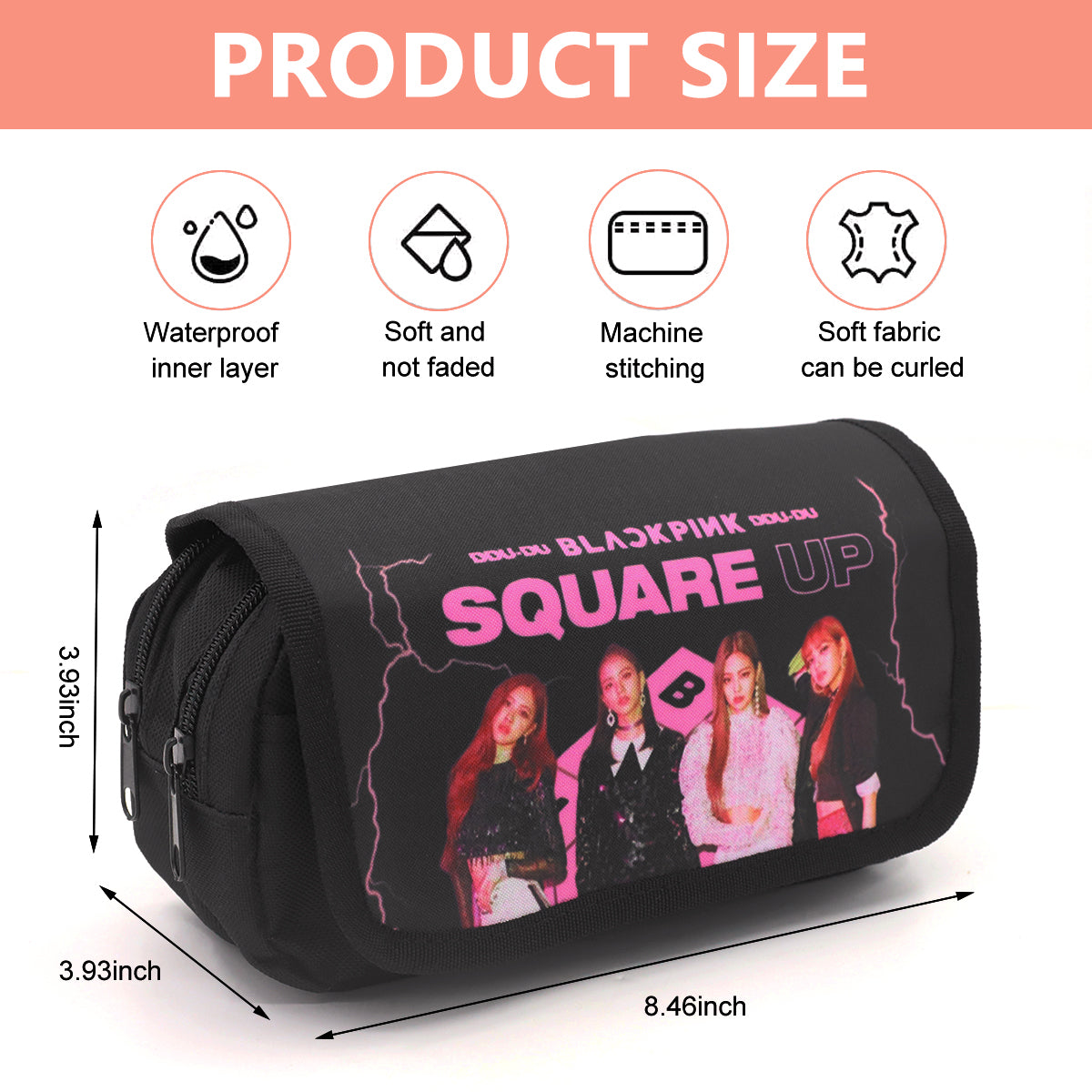 Blackpink Prints Cosmetic Bag Organizer Pencil Box Case Large Capacity Double Zippers Pouch for Blackpink Fans, Fashion Stationary Bag for Women School Girls Boys Gifts