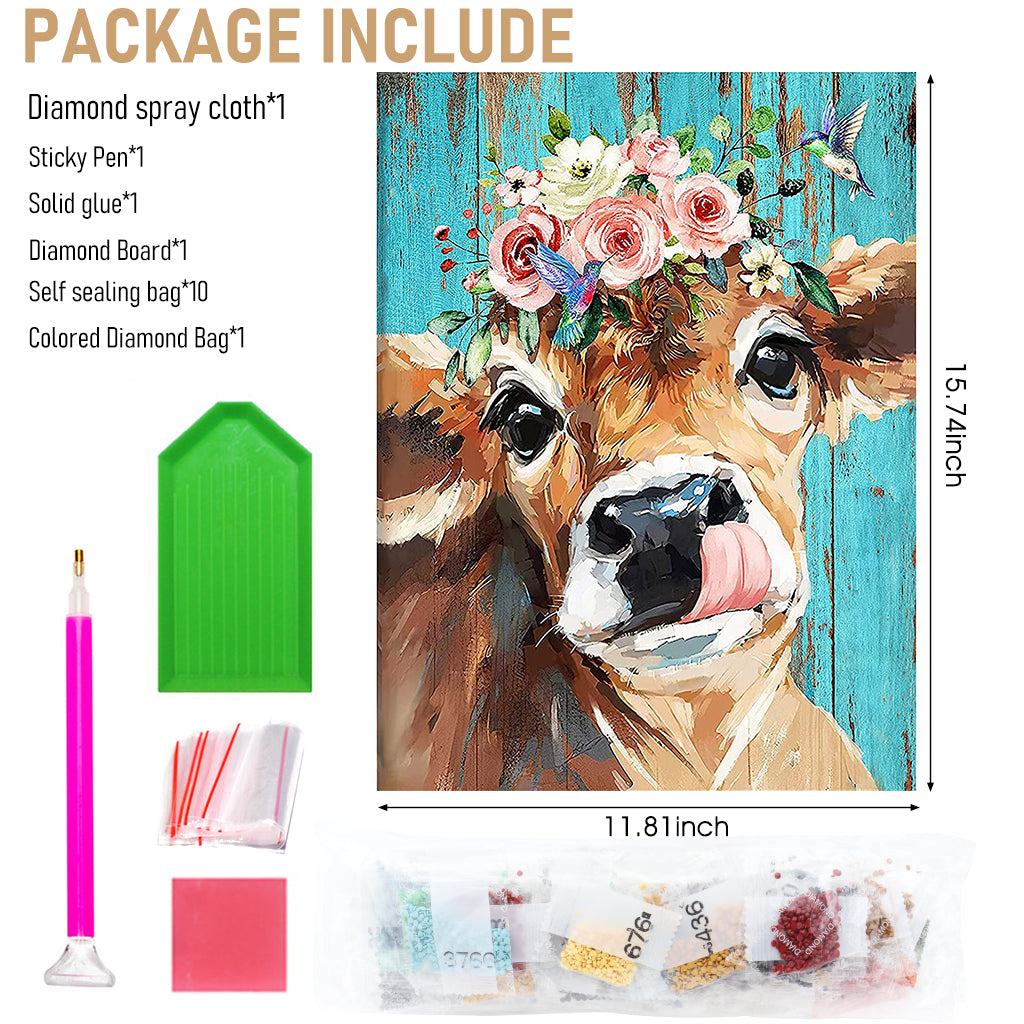 Diamond Painting Kit with Round Diamonds, 5D Diamond Painting Kit for Adults & Kids, 30 X 40cm Full Drill Cow Gem Art Painting Kit for Home Wall Decor Gifts (12x16inch)