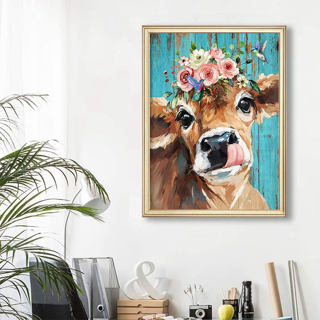 Diamond Painting Kit with Round Diamonds, 5D Diamond Painting Kit for Adults & Kids, 30 X 40cm Full Drill Cow Gem Art Painting Kit for Home Wall Decor Gifts (12x16inch)