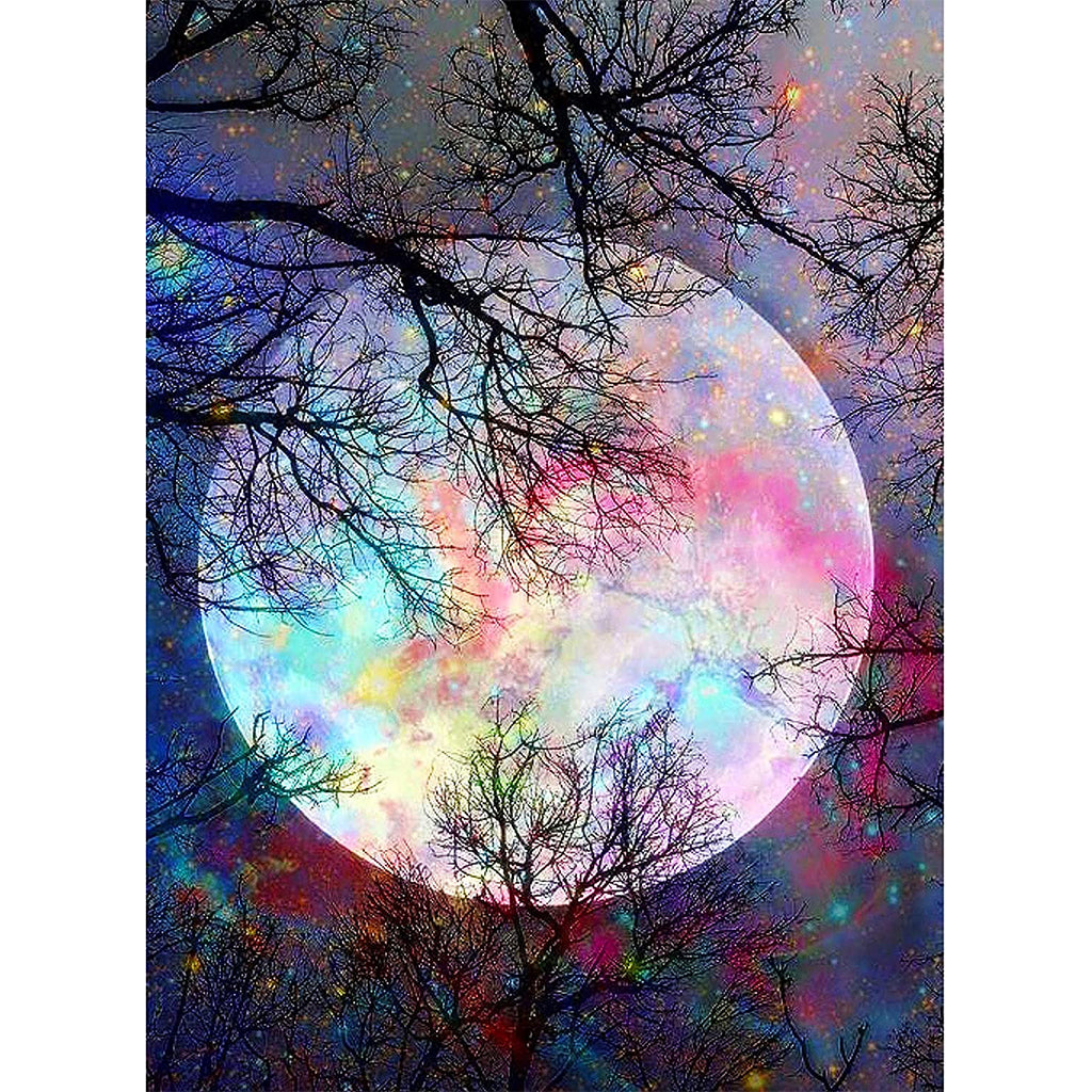 Diamond Painting Kit, 30 * 40cm Bright Moon Diamond Painting Kits, 5D Diamond Painting Kit for Adults & Kids, Art Wall Hangings Super Moon Night Scene for Home Wall Decor