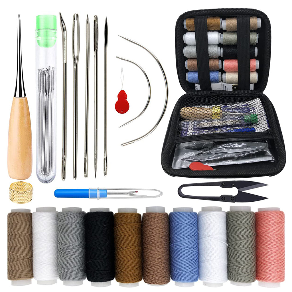 Leather Sewing Kit, 47 Pieces Upholstery Repair Sewing Kit with Sewing Awl, Seam Ripper, Leather Hand Sewing Stitching Needles, Sewing Thread for Car, Sofa, Backpack, Shoe, Craft DIY