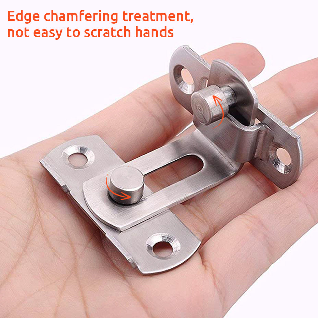 2 Pcs Cupboard Lock Stainless Steel 90° Door Buckle Bolt Barn Door Lock Right Angle Latches Bar Latch Safety Door Lock for Door, Fence, Cabinet, Chicken Coop, 2.4 inch