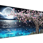 HASTHIP® 5D Diamond Painting Kit, 27.5 X 15.7inch Large Size Lake Moon Diamond Painting Kits for Adults, DIY Full Drill Crystal Rhinestone Arts and Crafts, Art Diamond Painting for Home Wall Decor