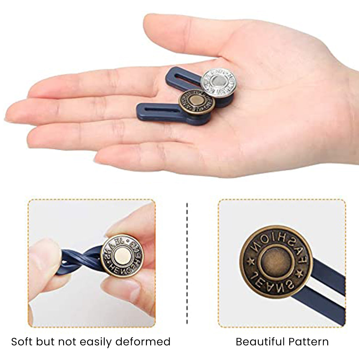 6pcs Pants Waist Button Extender, Flexible Jeans Adjustable Buttons, Metal No Sew Detachable Buttons for Jeans Pants Waistband Expander