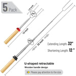 5Pcs Barbeque Stick, 32'' Extendable Stainless Steel Skewers for Grilling, Portable Wooden Handle Roasting Stick, Campfire Sticks, Reusable BBQ Grill Stick for Cooking Tools