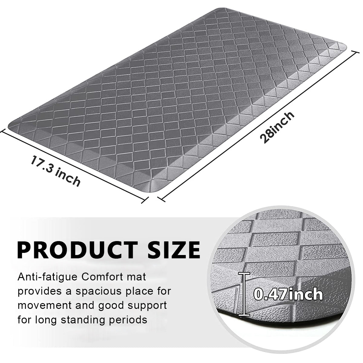 Anti Fatigue Mat, 17'' x 28'' Ergonomic Comfort Rug, Thick Waterproof Non-Slip Kitchen Mats for Kitchen, Sink, Laundry, Floor, Office, Grey