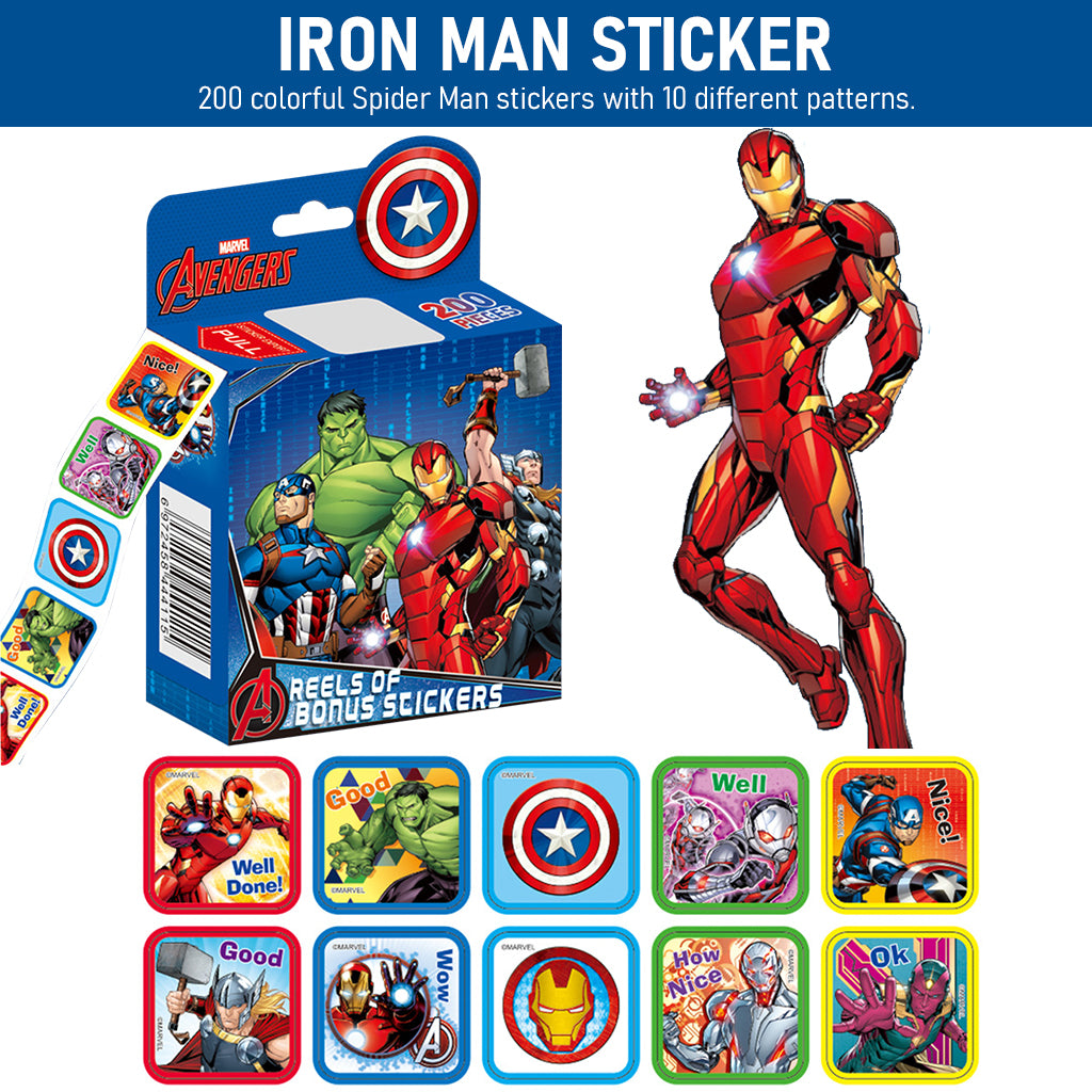 200Pcs Avengers Stickers for Kids Rewards, 0.98 inch Avengers Cartoonish Sticker of 10 Patterns, Party Bag Fillers Boys Girls Teachers as Reward Craft Scrapbooking in Box Gift Set