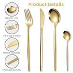 16 Pcs Stainless Steel Flatware Set, Knives, Dinning Spoon and Fork, Food Grade Dinnerware Set For Home, Kitchen, Restaurant, Mirror Polished, Exquisite Long Handle Cutlery (Gold)