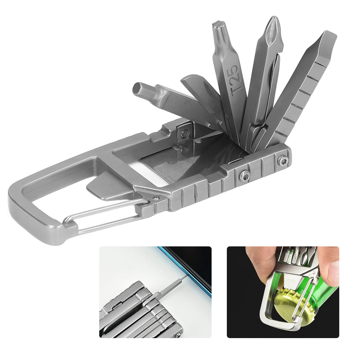 Keychain Multi Tool 12 in 1 Folding Multipurpose Tool with 6 Mini Screwdriver Bits, Cutter, SIM Card Ejector Tool, Bottle Opener Keychain, Phone Holder, Pocket Mini Multitool