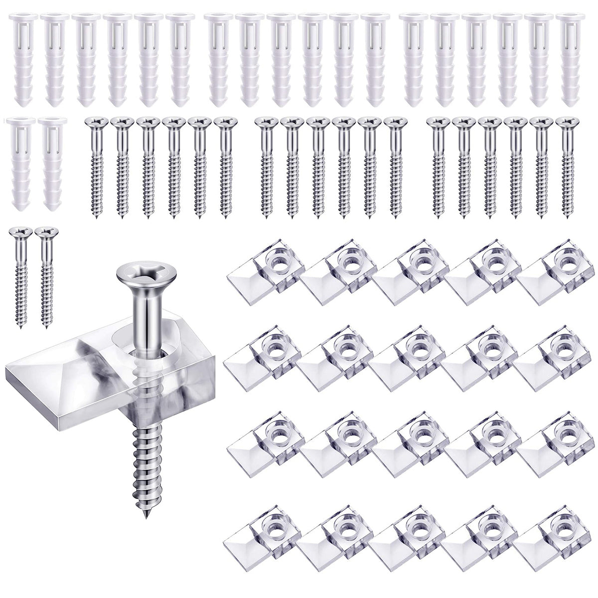 20 Pack Mirror Holder Clips Kit Clear Plastic Mirror Clip Holder Mirror Hanging Kit Mirror Holder Bracket Clip for Fixing Mirror on Flat Surface Screw Mounted Mirror Clip Mirror Mount Clip