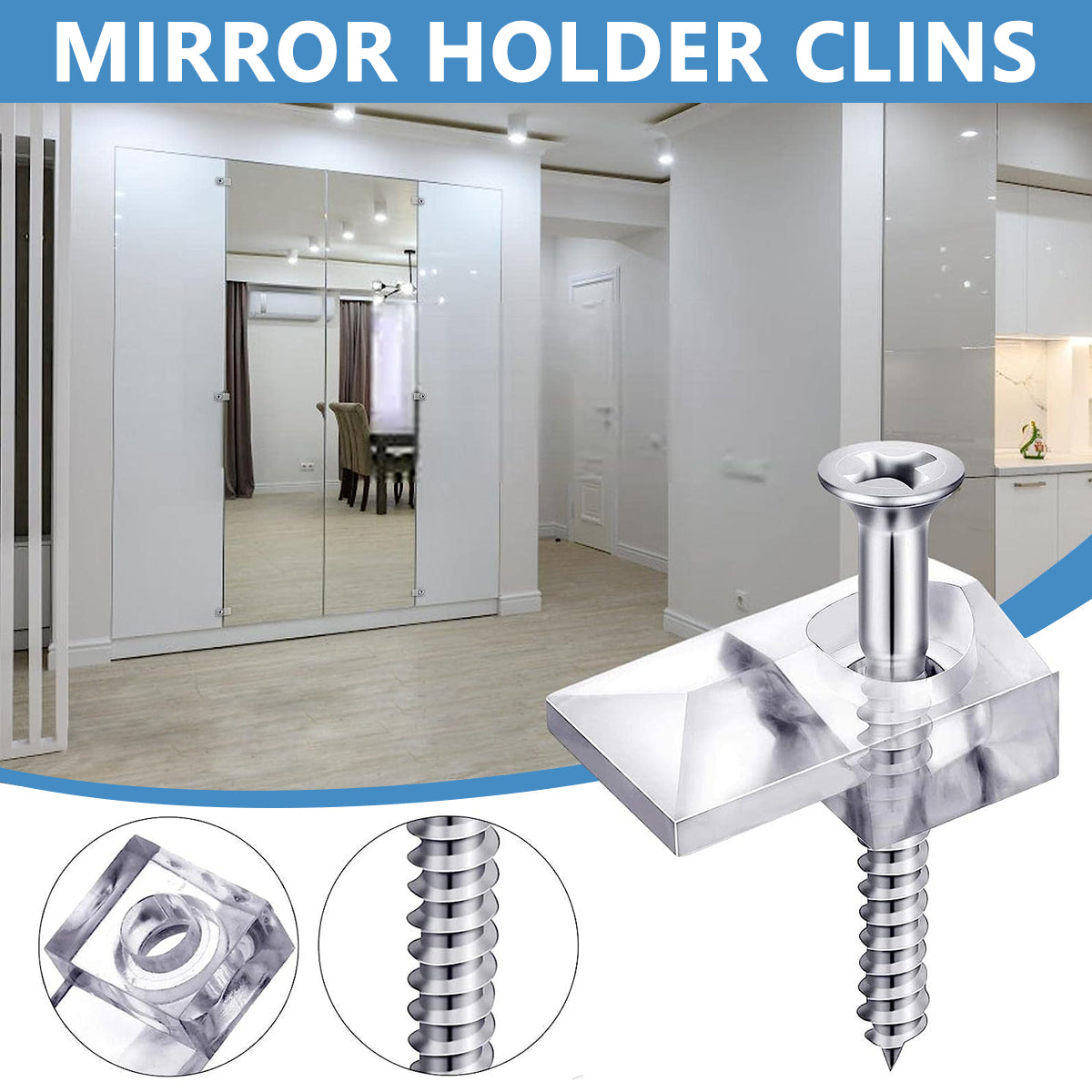 20 Pack Mirror Holder Clips Kit Clear Plastic Mirror Clip Holder Mirror Hanging Kit Mirror Holder Bracket Clip for Fixing Mirror on Flat Surface Screw Mounted Mirror Clip Mirror Mount Clip