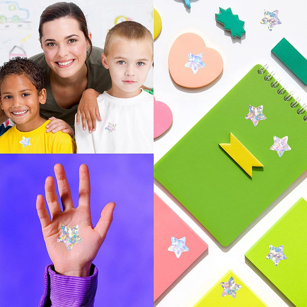 500Pcs Holographic Glitter Star Stickers, 1 inch/2.5cm Self Adhesive Small Star Stickers for Reward Charts, Incentive Stickers Sparkly Star Stickers for Kids Teachers School Office