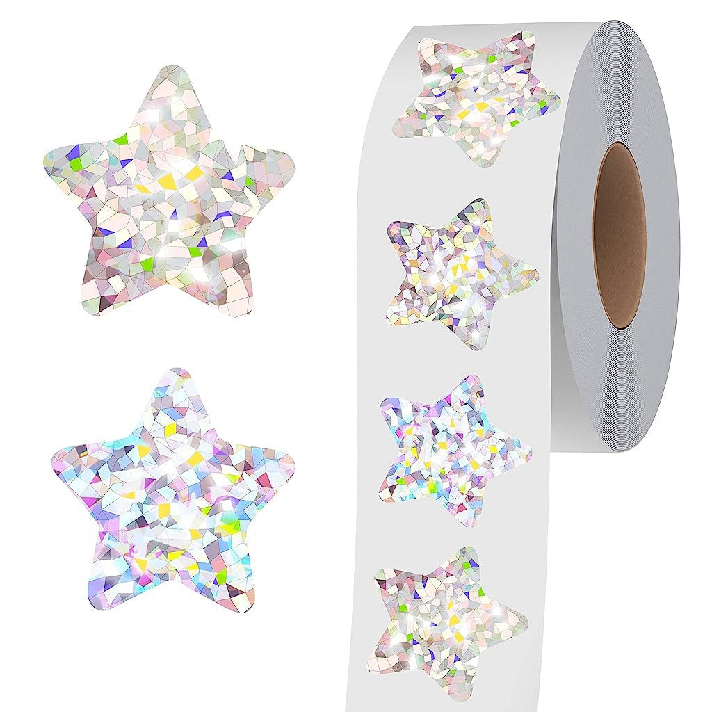 500Pcs Holographic Glitter Star Stickers, 1 inch/2.5cm Self Adhesive Small Star Stickers for Reward Charts, Incentive Stickers Sparkly Star Stickers for Kids Teachers School Office