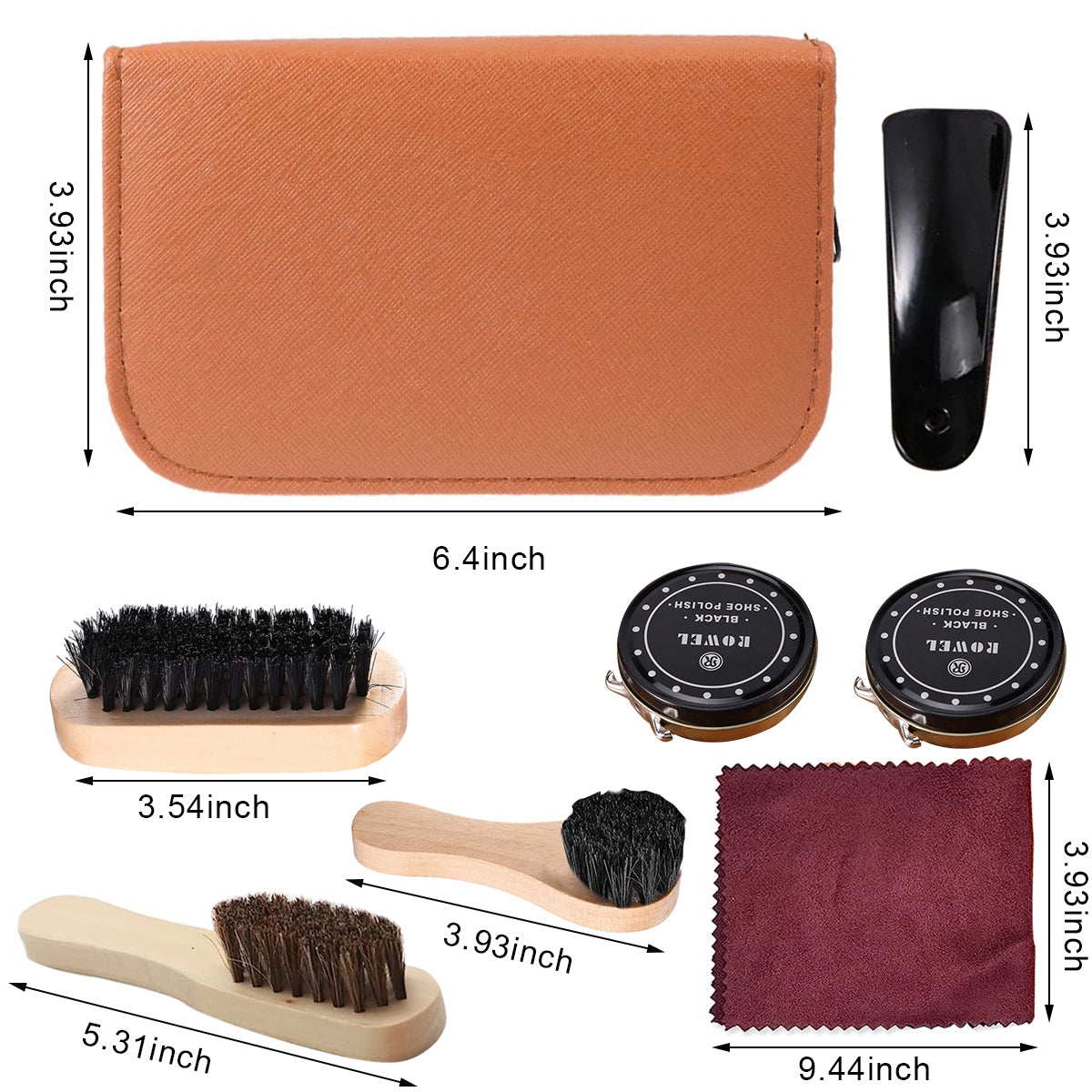 Shoe Care Kit, Shoe Shine Care Kit Neutral Polish Brush Leather Shoes Boots Sneaker Shining Tool Kit with Shoe Brush, Poish Sponge, 2 Shoe Polish(Black & Natural), Shoehorn