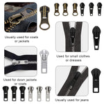 Zipper Repair Kit Includes 12pcs Replacement Metal Zipper Sliders Puller, Zipper Head Bottom Stop and Top Stops, Universal for Repairing Coat, Jacket, Bag