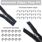 Zipper Repair Kit Includes 12pcs Replacement Metal Zipper Sliders Puller, Zipper Head Bottom Stop and Top Stops, Universal for Repairing Coat, Jacket, Bag