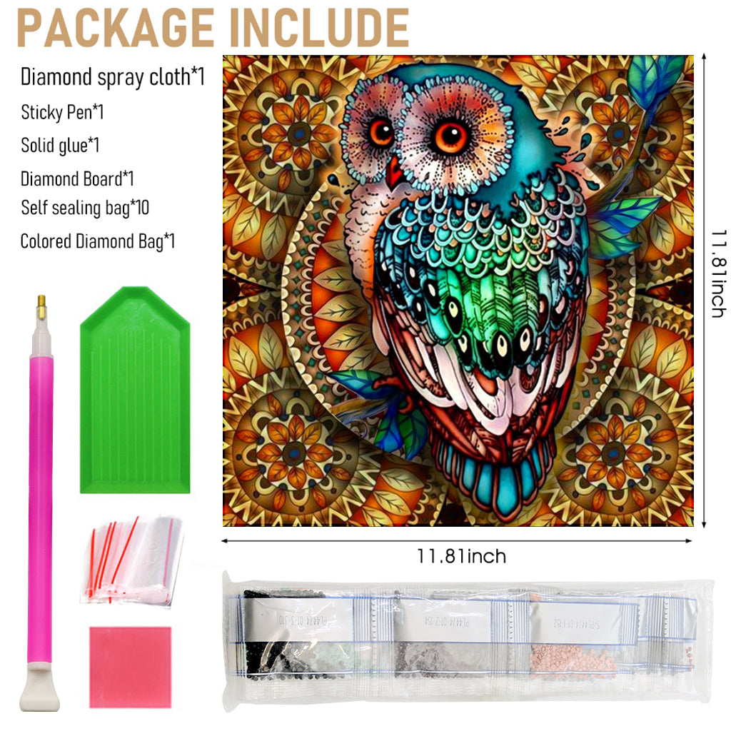 Diamond Painting Kit, 5D Diamond Painting Kit for Adults & Kids, 30 * 30cm Owl Full Drill Rhinestone Embroidery Cross Stitch Pictures Arts Craft for Home Wall Decor (Mandala)