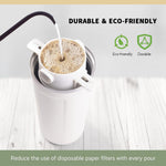 Filter Coffee Maker with Bottom Cup Double Mesh Pour Over Coffee Filter Food Grade Stainless Steel & Plastic Coffee Dripper 100% Paperless Foldable Fit Most Cup Keep Coffee Flavour Easy Clean