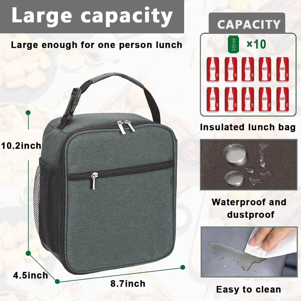 Lunch Box Insulated Soft Bag, Food Safe Durable Lunchbox for Men Women Adults, Small Lunchbox for Work Picnic, Reusable Lunch Bag Portable Lunch Tote, Grey