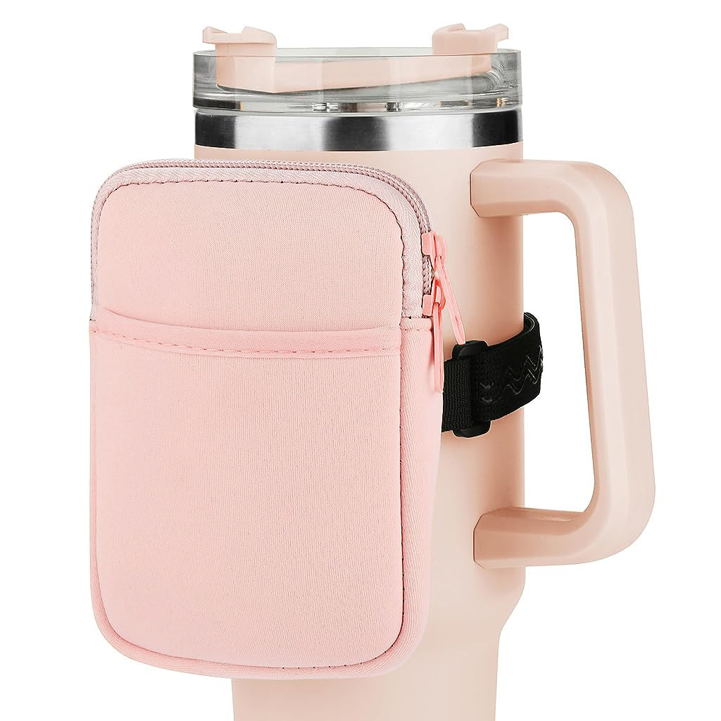 HASTHIP® Water Bottle Pouch for Stanley, Gym Accessories with Adjustable Strap for Women, Sports Water Bottle Tumbler Pocket for Phone, Card, Keys, Cash, Pink