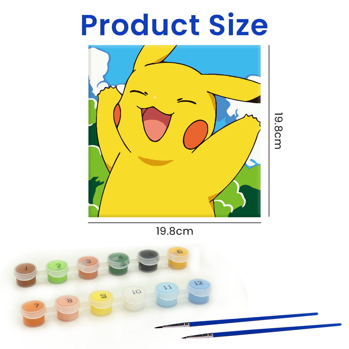 DIY Oil Painting for Adults Kids, Poke-mon Paint by Numbers Carton Pikachu Acrylic Paint by Numbers Painting Kit with Frame for Home Wall Decor, 8 * 8 Inches