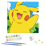 DIY Oil Painting for Adults Kids, Poke-mon Paint by Numbers Carton Pikachu Acrylic Paint by Numbers Painting Kit with Frame for Home Wall Decor, 8 * 8 Inches