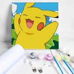 DIY Oil Painting for Adults Kids, Poke-mon Paint by Numbers Carton Pikachu Acrylic Paint by Numbers Painting Kit with Frame for Home Wall Decor, 8 * 8 Inches