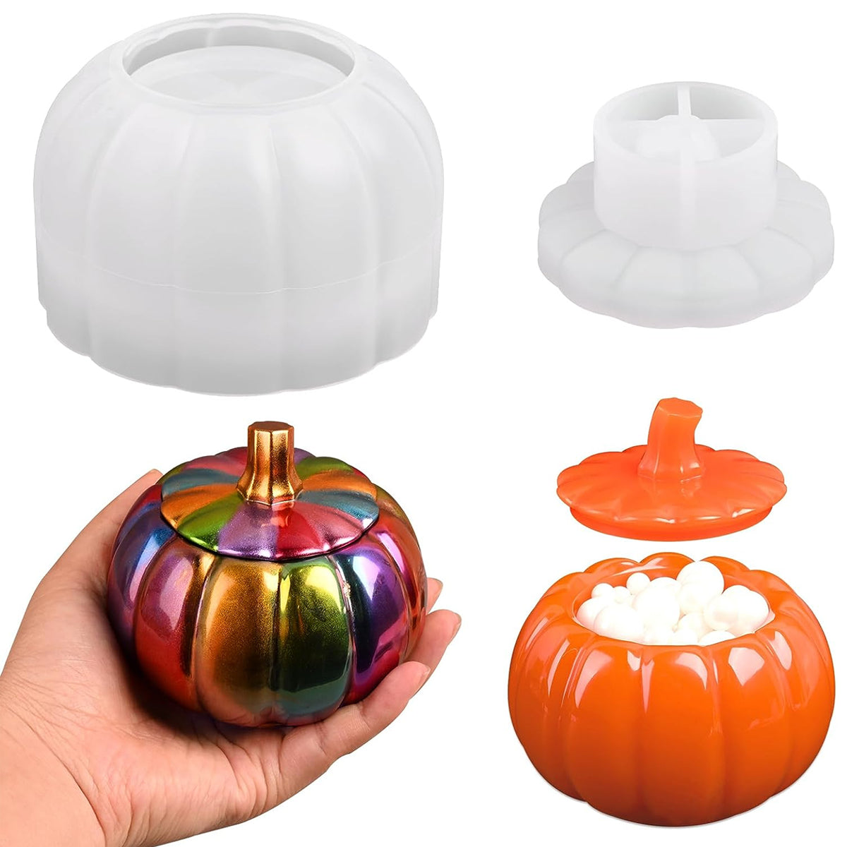 Resin Jar Mold, Halloween Pumpkin Resin Jar Mold with Lid, Epoxy Molds Silicone for DIY Jewelry Storage Box, Candle Holder, Candy Container Art Craft Resin Supplies