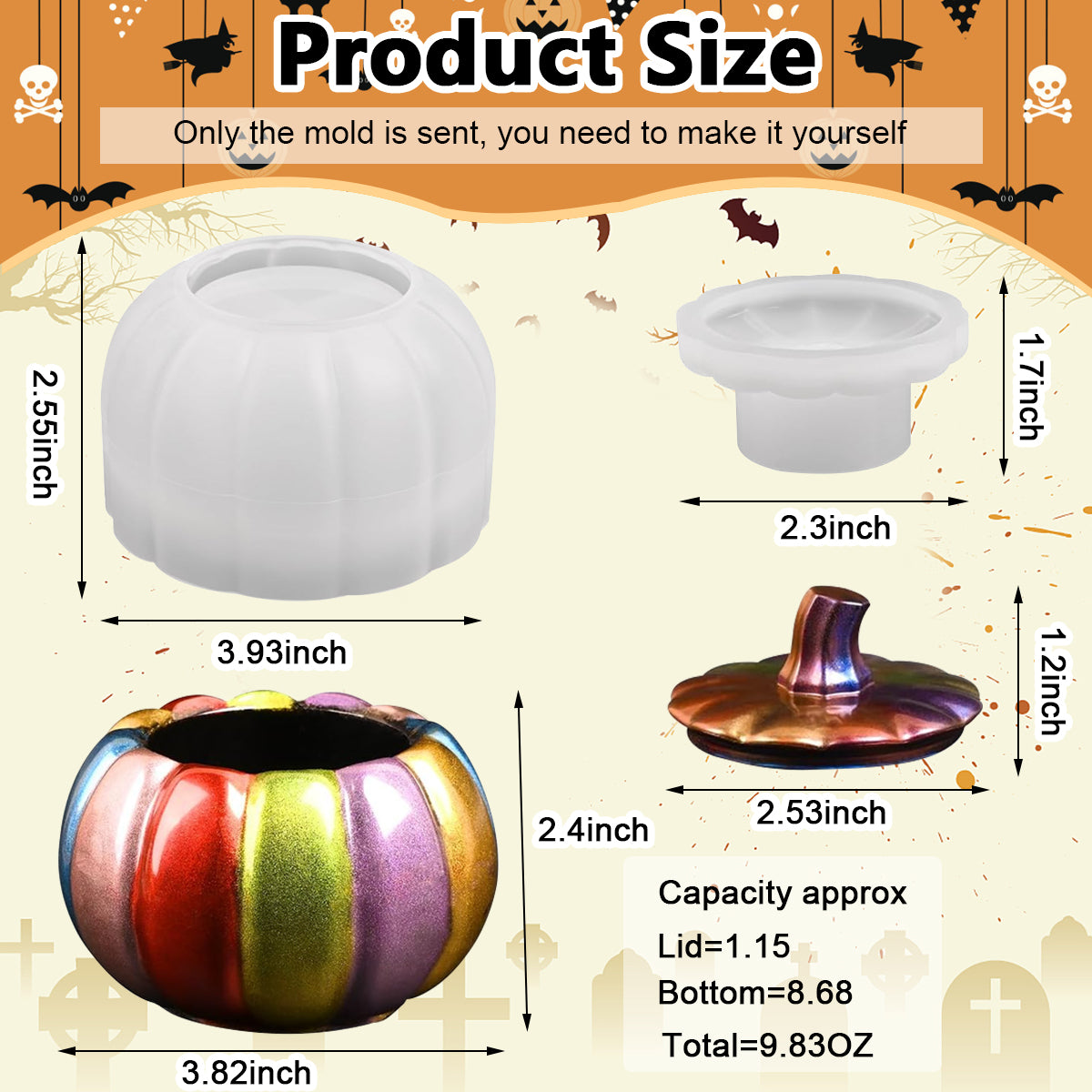 HASTHIP® Resin Jar Mold, Halloween Pumpkin Resin Jar Mold with Lid, Epoxy Molds Silicone for DIY Jewelry Storage Box, Candle Holder, Candy Container Art Craft Resin Supplies
