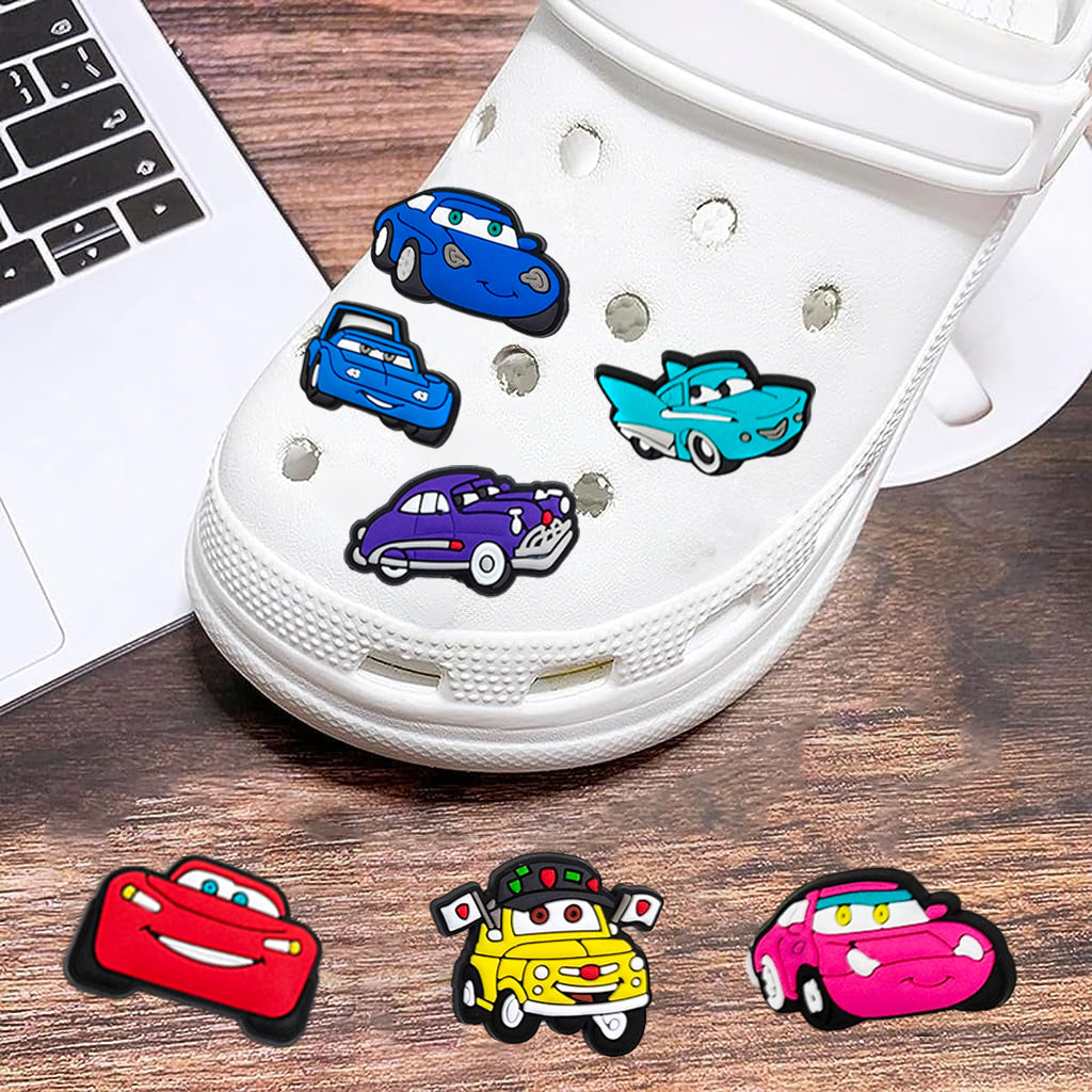 20pcs Car Shoe Charms for Clog Sandals Shoes DIY Decoration, Cartoon HyperCar Shoes Charm MegaCar PVC Race Cute Clog Pins for Boys Holiday Birthday Gifts Party Favor