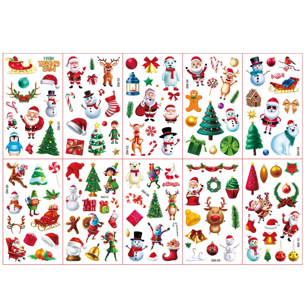 10 Sheet Christmas Tattoo Sticker Makeup Tattoo Sticker Cute Face Tattoo Sticker for Christmas Party Fun Christmas Face Sticker for Xmas Makeup, Theme Party